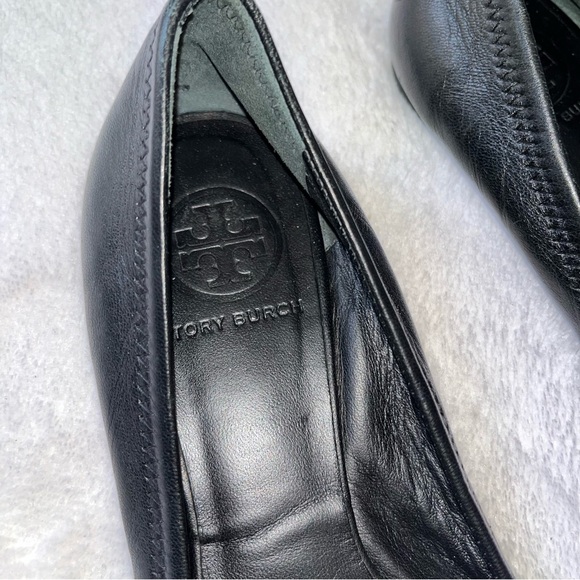 Tory Burch Classic Reva Butter Soft Leather Black Gold Ballet Flats Women's 6.5M - Picture 4 of 10